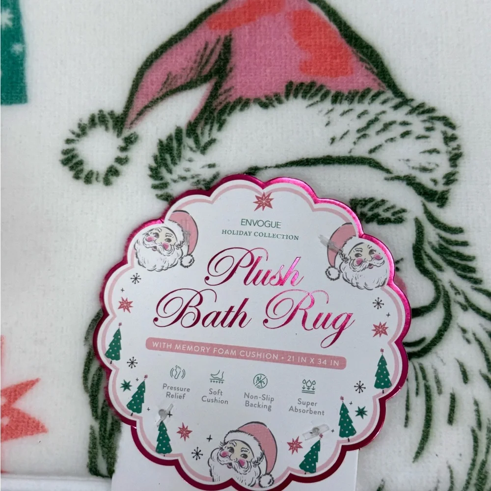 Envogue Santa and Joy plush Bath Mat - Red, Green, White